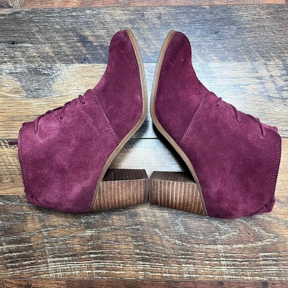 Toms Women's Lunata Lace Up Heeled Ankle Bootie Maroon Suede Size 6.5 - Picture 6 of 8